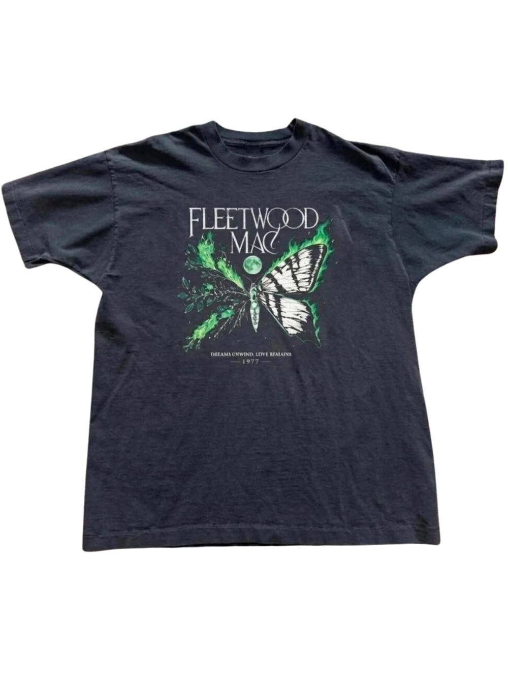 Gildan Fleetwood Mac Black Graphic Band T-Shirt with Green Butterfly